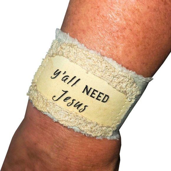 Y'all Need Jesus Fabric Bracelet Cuff Inspirational Religious Faith Quote - Picture 1 of 10